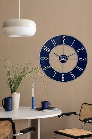 Настінний годинник Bulova, сталь, великого розміру, 68,6 см, сріблястий та синій