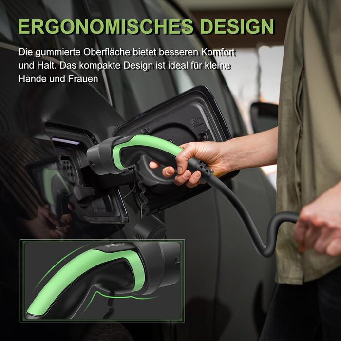 Зарядний кабель ECOPOINT тип 2 для електромобілів, 11 кВт, портативний 3-фазний зарядний кабель 16А, тип 2 до типу 2 Mennekes mode