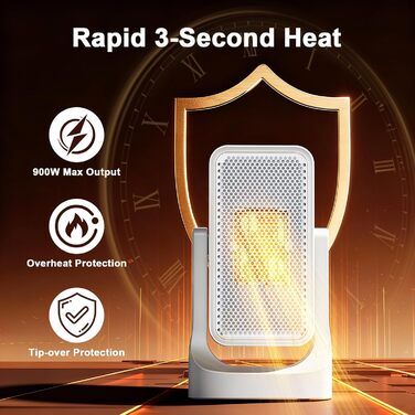 Енергозберігаючий тихий міні-вентиляторний обігрівач Qoosea потужністю 900 Вт, електричний обігрівач кімнати з керамічним нагрівальним елементом, 2 режими, швидке нагрівання 3S, PTC-обігрівач, електричний вентиляторний обігрівач для офісу та дому (білий)