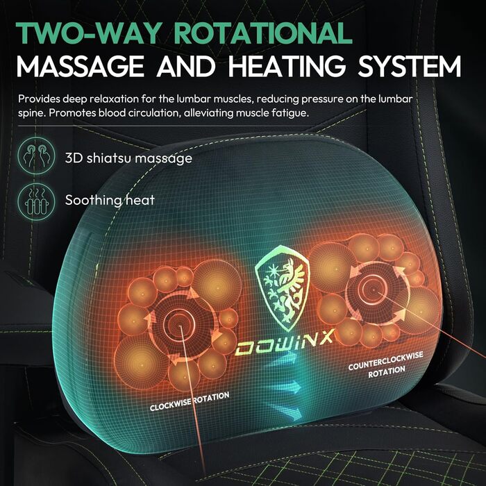 Ігрове крісло Dowinx, ергономічне офісне крісло з функцією масажу та підігріву, дихаюча пружинна подушка типу дивана, регульоване комп&39ютерне крісло з підставкою для ніг, підтримка спини та шиї, чорний/зелений