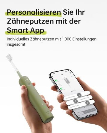 Електрична звукова зубна щітка з осциляціями та вібрацією для дорослих з додатком, 2 насадки (Зелена), (в упаковці)