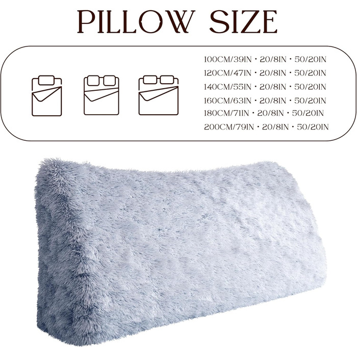 Клиноподібна подушка для спини з м&39якого плюшу Зручна опорна подушка для читання та відпочинку на ліжку, дивані чи кушетці Велика подушка для книги для підтримки спини, сіра, 60 см