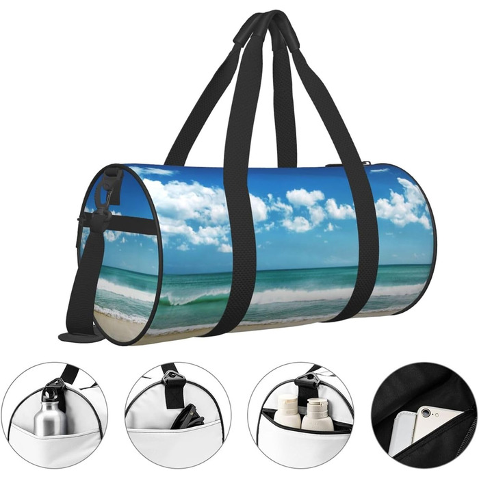 Спортивна сумка, дорожня сумка, пляжна сумка, білий принт Хмарки, сумка для подорожей на ніч, чорна, універсальний розмір, сумка для подорожей