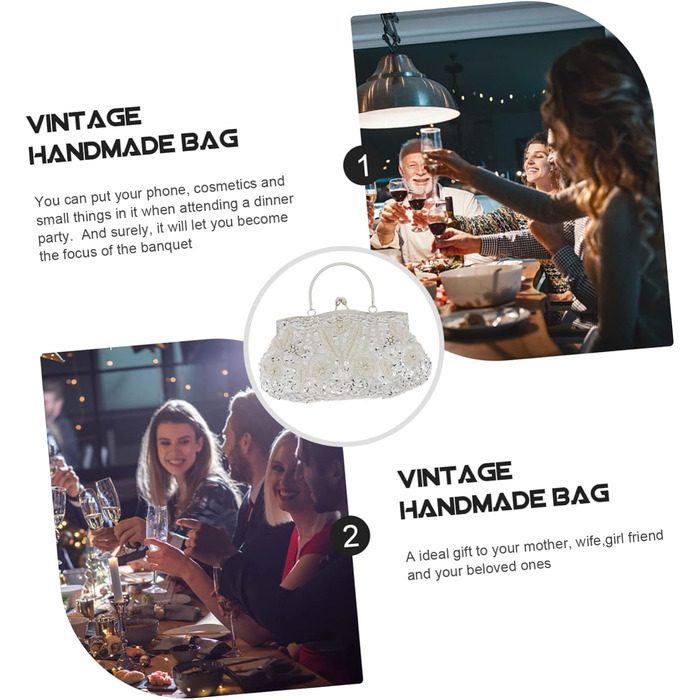 Вечірня сумочка-клатч з перлами, ручної роботи, багатоколірна, срібляста