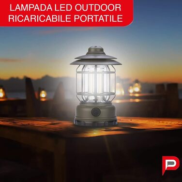 Акумуляторний світлодіодний вуличний ліхтар, ретро-дизайн - Багатоцільовий кемпінговий ліхтар, 300 лм, з регульованою яскравістю - Портативний аварійний ліхтар з гачком для намету - Світлодіодний ліхтар, виготовлений в Італії, 3115