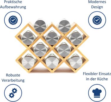 Дерев&39яна підставка для спецій сертифікована FSC підставка для спецій для шафи підставка для спецій для дверцят шафи, кухонний органайзер без свердління (коричнева, 10 банок)