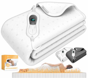 Підлога KESSER з підігрівом 150x80 см з автоматичним вимкненням та дистанційним керуванням Підлога з 3 температурними режимами Підігрів наматрацника М&39яка флісова підігріта ковдра, біла, 150 x 80 см - однотонна