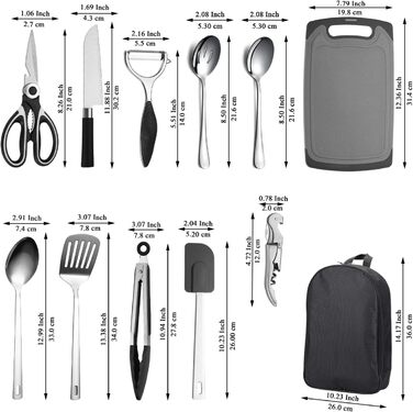 Необхідне для кемпінгу, кухонне начиння Evanda для кемпінгу, дорожнє начиння, портативний набір кухонного начиння для подорожей, пікніків, кемперів, кемпінгу, барбекю, вечірок