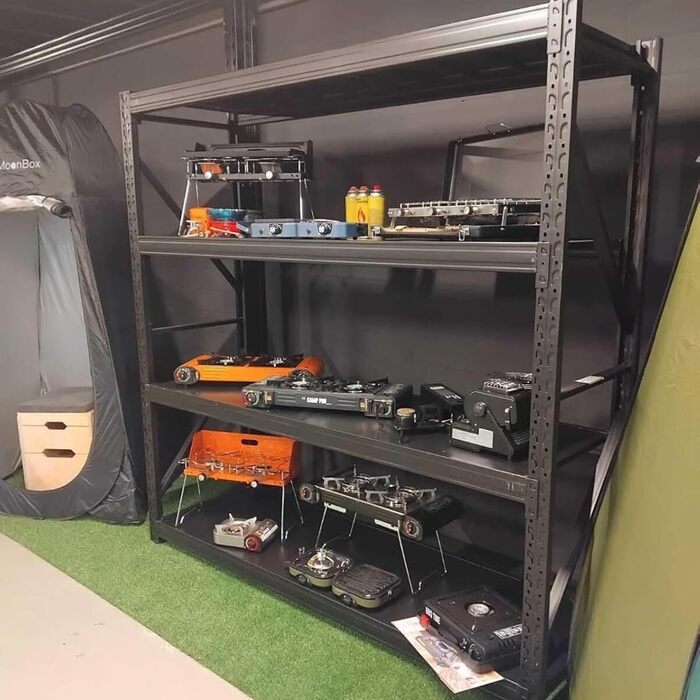 Надміцний стелаж/Стелаж для шин 200x60x200 см Вантажопідйомність 300 кг на полицю Металевий стелаж для зберігання Стелаж для підвалу/гаража 4 знімні полиці, чорний