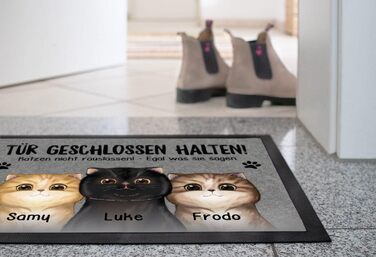 Персоналізований килимок для котів (1-3) з іменем - подарунок для власників котів, мами-кішки, тата-кішки - нековзний та миється - чорний - 60x40 см