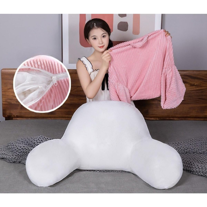 Подушка для читання, м&39яка плюшева подушка для спини з ручкою та кишенею, подушка для читання для дітей та дорослих, подушка для спинки дивана, ігрова, телевізійна, розслаблюючі подарунки (кремова, 80 x 50 см) Кремового кольору 80x50 см