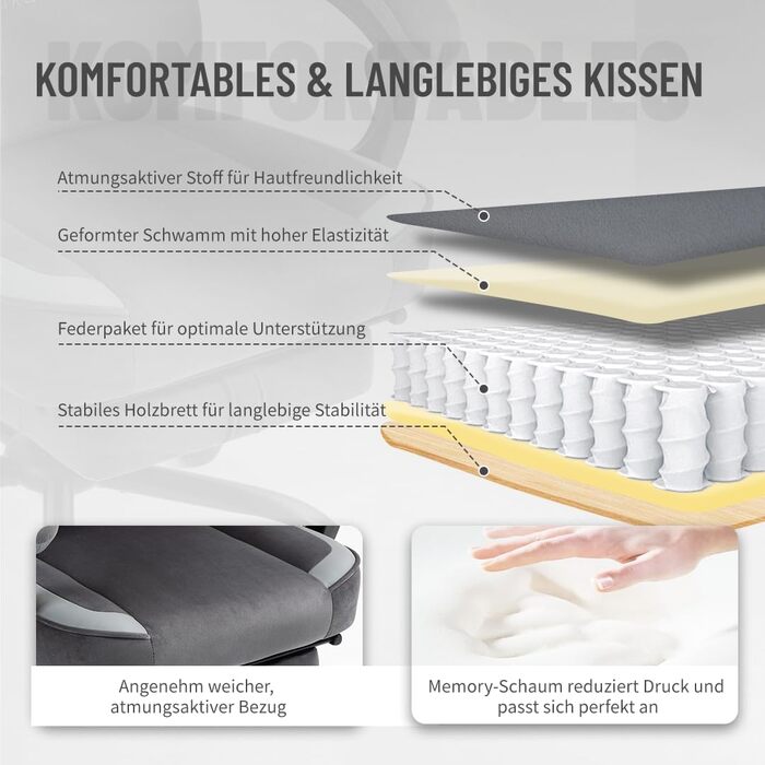 Ергономічне ігрове крісло PixelPilot Дихаюча тканина Крісло з підставкою для ніг, підголівником та поперековою опорою, ігрове ПК-крісло Широке сидіння Офісне крісло вантажопідйомністю 150 кг (Nebula, чисто сірий) Чисто сірий Nebula