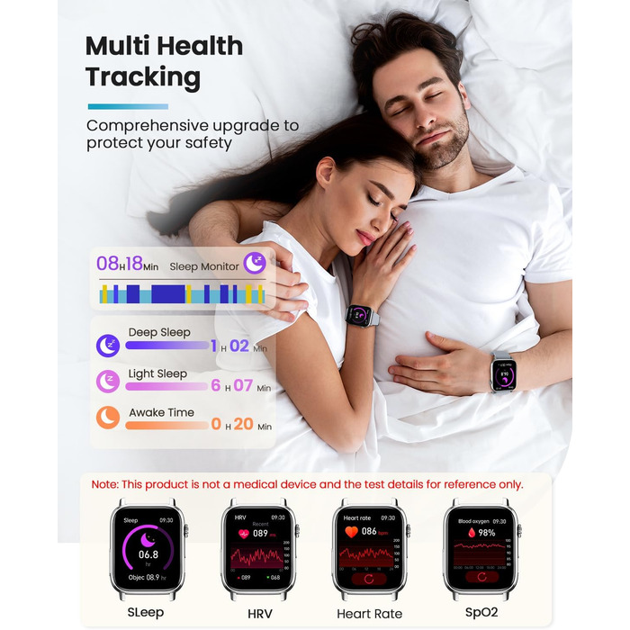 Розумний годинник для чоловіків та жінок з монітором/ЕКГ/ВСР/фітнес-годинник 1,83 дюйма з 24-годинним вимірюванням серцевого ритму/артеріального тиску/SpO2/сну/екстреного виклику SOS, понад 145 спортивних режимів, фітнес-годинник, крокомір, iOS, Android, 