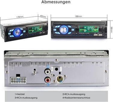 Автомобільна стереосистема iFreGo з Bluetooth гучний зв'язок, Bluetooth 1 Din-радіо USB/TF/MP3-плеєр/AUX-вхід, FM-радіо з пультом дистанційного керування/пультом дистанційного керування на кермі, RDS, швидка зарядка, 60 Вт*4, адаптер антени