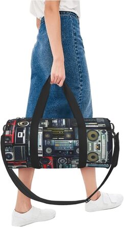 Спортивна сумка, дорожня сумка, вінтажний стиль, принт Радіостіна, сумка на нічліг, чорна, універсальний розмір, сумка для подорожей