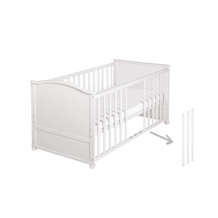 Дитяче ліжко roba 70x140 см Woodland Buddies Дитяче ліжко-трансформер з аксесуарами Вкл. матрац, балдахін та комплект постільної білизни 100x135 см Білий/Зелений Для немовлят та малюків Білий / Woodland Buddies