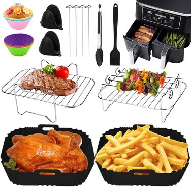 Аксесуари для фритюрниці ARNTY Dual Zone із силіконовою формою підходять для аксесуарів Ninja Foodi AF300EU, AF400EU, Innsky, Princess Dual Аксесуари для фритюрниці 7.6 л-9.5 л