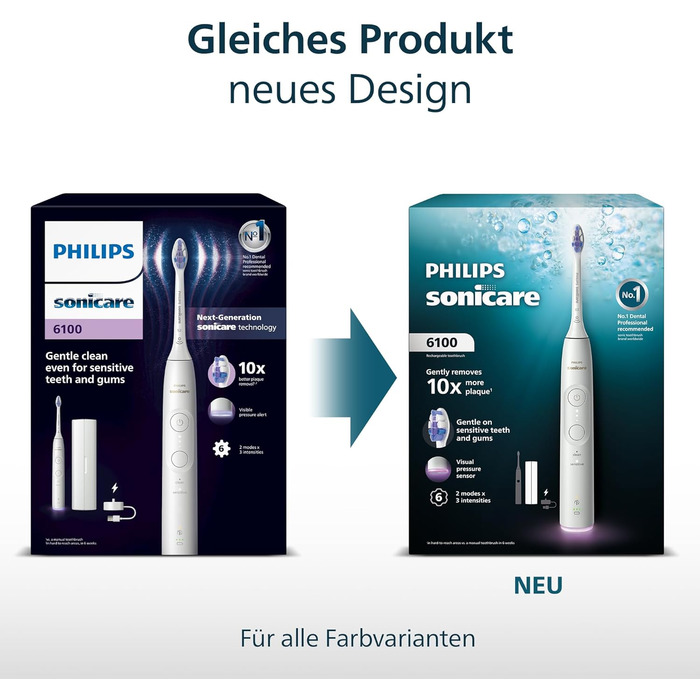 Електрична звукова зубна щітка з 2 режимами чищення та 3 рівнями інтенсивності, датчиком тиску, функцією EasyStart, SmartTimer, чорного кольору, модель HX7401/07 Нова технологія, 6100