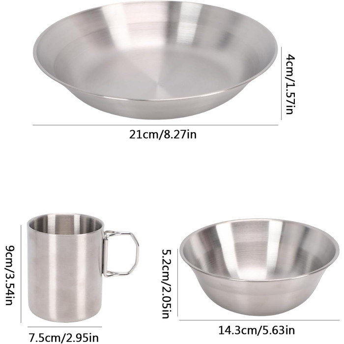 Набір столових приборів CHICIRIS, портативний набір посуду з нержавіючої сталі для кемпінгу, двошарова чашка, потовщена миска, тарілка, ніж, виделка, ложка, комбінація посуду для кемпінгу, пікніка