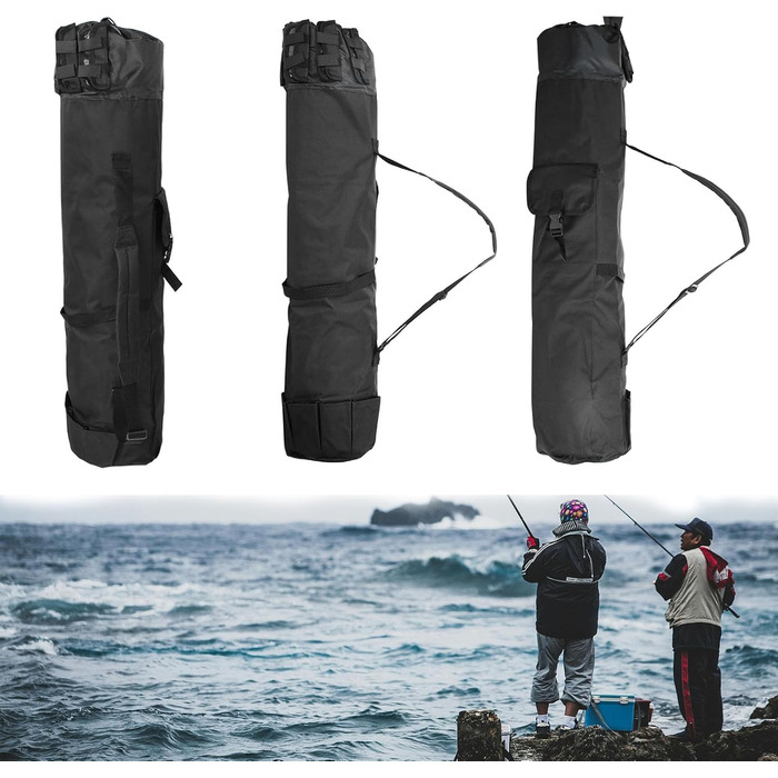 Сумка для вудилищ SANON, сумка для риболовлі з тканини Oxford Сумка для вудок, сумка для вудок, сумки для рибальських аксесуарів, сумка для вудок великої ємності, чорна, середня