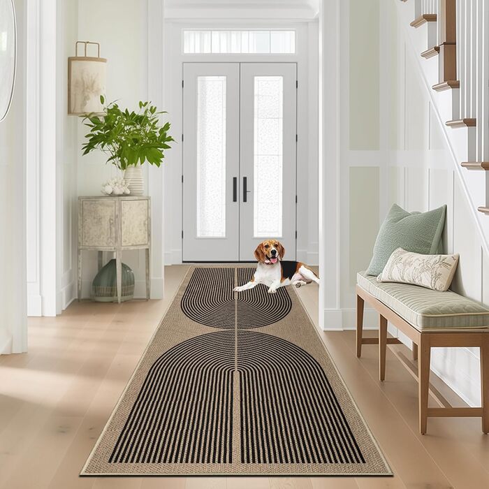Килимова доріжка Capsulpad для передпокою 80x200 см, кухонний килим з джутовим ефектом, натуральний килим, що миється, чорний, нековзка, кухонна доріжка для коридору, кухні, спальні, балкону, чорного кольору 80 x 200 см (прямокутна)