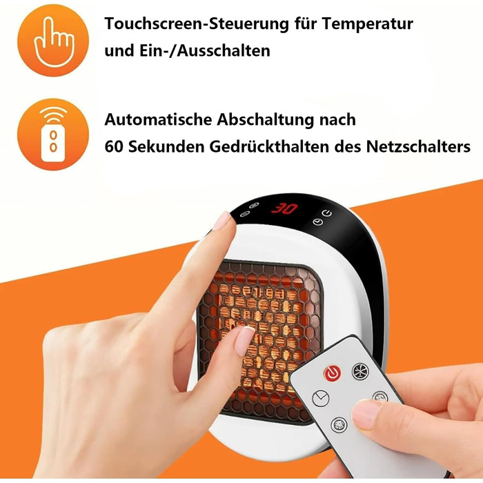 Підключається до мережі з вентилятором та дистанційним керуванням електричний настінний вентилятор потужністю 600 Вт з термокерамічною технологією Цифровий термостат, 12-годинний таймер, поворотна вилка на 270, тихий та безпечний