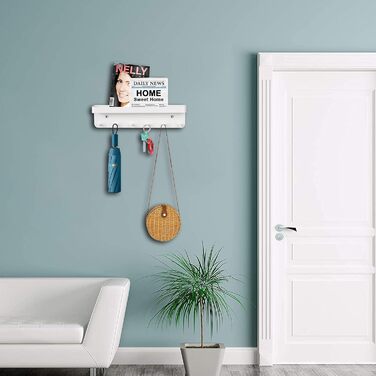 Скромна ключниця з полицею, 6 гачків, самоклеюча настінна ключниця, маленький гачок для ключів для передпокою, вхідної зони, кухні