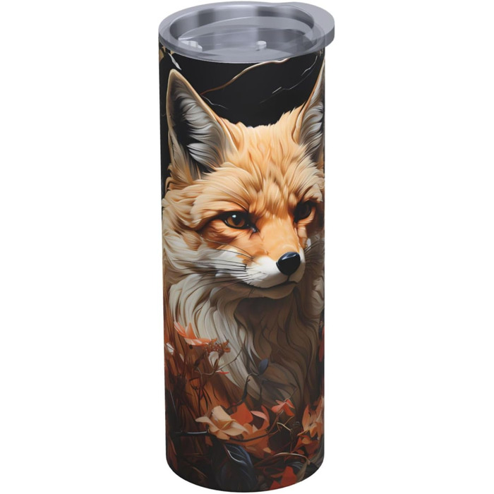 Кухоль з прямою трубочкою, принтом лисиці та квітів, дорожній кухоль, підходить для кемпінгу, офісу та дому, 590 мл