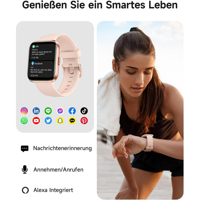 Розумний годинник для чоловіків та жінок, 1,8-дюймовий AMOLED-дисплей, розумний годинник з функцією телефону, Alexa, фітнес-годинник з серцевим ритмом, сном, SpO2, крокоміром, 110 спортивних режимів, водонепроникність IP68, спортивний годинник для iOS та 