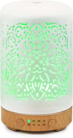 Мл - білий керамічний кімнатний розсіювач ароматичних олій - електрична ароматична лампа, зволожувач повітря, нічна лампа - 7 кольорів світла, таймер, автоматичне вимикання, 100