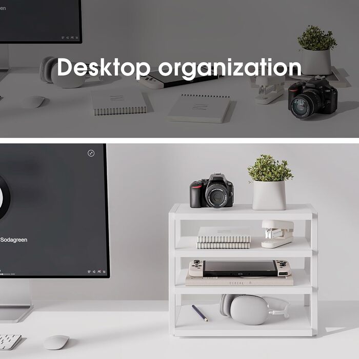 Органайзер для столу Fenge, 4-рівневий дерев&39яний тримач для документів, лоток для паперу A4, лоток для файлів, тримач для журналів, лоток для листів, органайзер для паперових журналів для офісу та дому (білий)