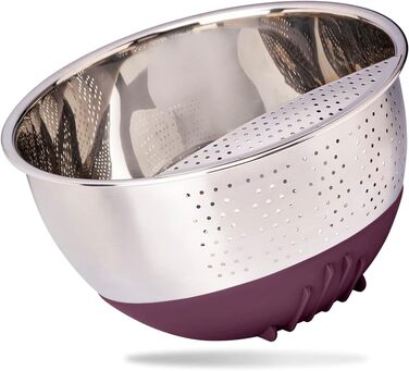 Рис з нержавіючої сталі (баклажани) Миска для миття - Друшляк для миття рису та овочів - З нековзною силіконовою ніжкою