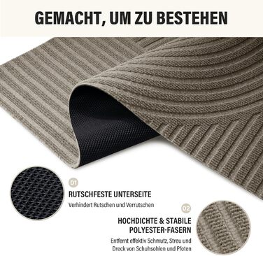 Килимок для вловлювання бруду FEOMOS для приміщень/зовнішнього використання 60x90 см, нековзний абсорбуючий килимок для дверей, який можна прати та міцний, для вхідних дверей, коридору, балкону, кухні - бежевий 60x90 см