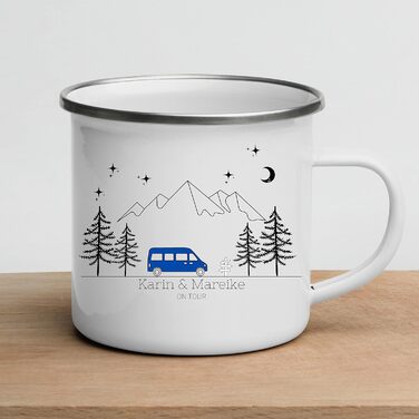 Емальована кружка Маленька Матильда, барвиста персоналізована кемпінгова кружка з іменем для кемпінгу, кавова кружка, аксесуар для каравану, кружка з нержавіючої сталі, подарунок для кемперів (синій колір)