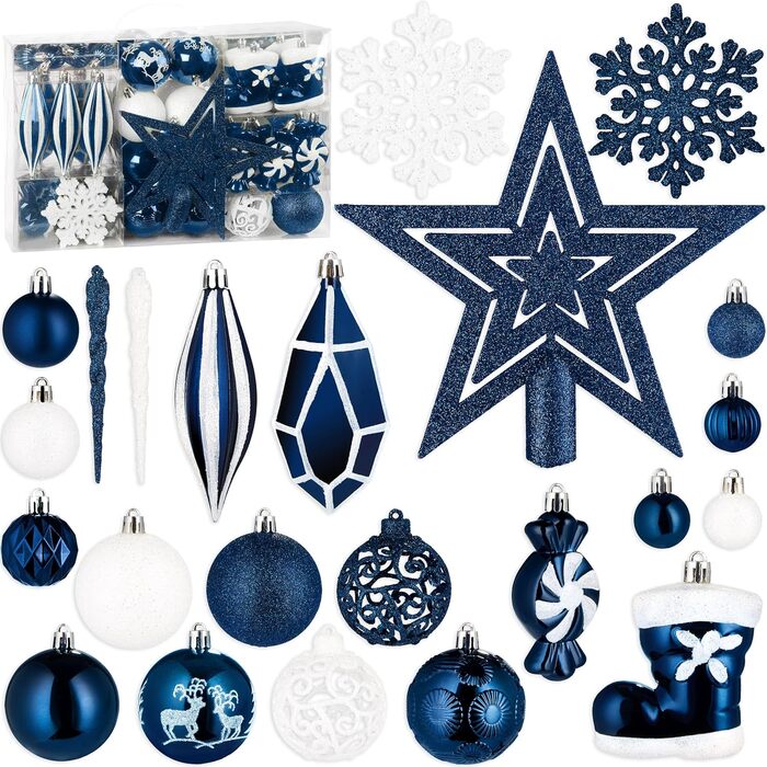 Набір ялинкових прикрас преміум-класу 128 предметів синьо-білі BRUBAKER