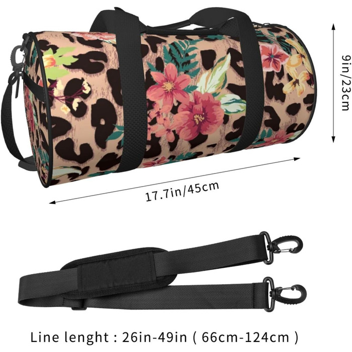 Спортивна сумка, дорожня сумка, вінтажний стиль, леопардовий принт, квітковий малюнок, сумка для подорожей на вихідні, чорний колір, універсальний розмір