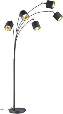 Торшер Reality Lighting Tommy R46335979, матовий метал, тканинний абажур золотого кольору, ексклюзивний 5 шт. E14 (чорний, дугова лампа)