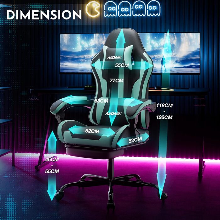 Офісне крісло, ігрове крісло, комп&39ютерне крісло з підставкою для ніг, м&39яке ігрове крісло, ігрове крісло для дорослих, обертове крісло, чорно-м&39ятно-зелений