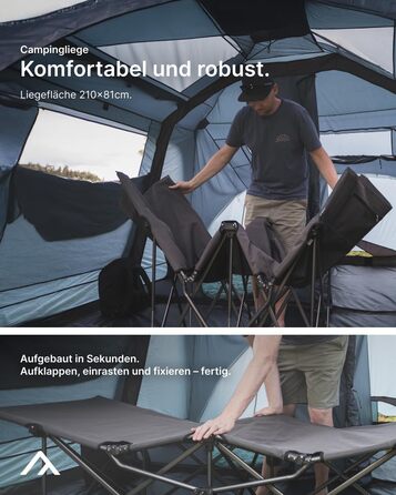 Розкладне ліжечко qeedo Quick Jimmy Travel (210 x 81 см) Стабільне кемпінгове ліжко (до 150 кг) - Темно-сіре