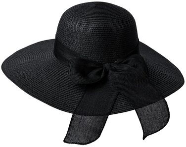 Жіноча солом&39яна капелюх-літній капелюх з бантом, пляжний капелюх, капелюх з полями, флоппі-капелюх, чорний, 56-58