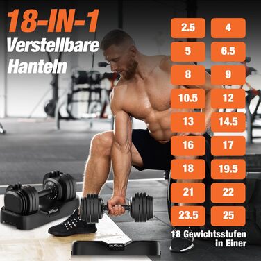Набір регульованих гантелей DH FitLife 2026 (2 шт. по 25 кг), 18 рівнів навантаження, 18-в-1