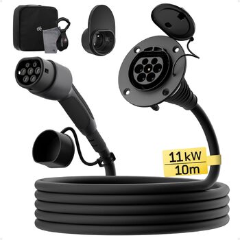 Подовжувач типу 2 10 м, 11 кВт, 16 А 3-фазний зарядний кабель 400 В, клас захисту IP54, сумісний з усіма електромобілями та високопродуктивними електромобілями стандарту IEC62196-2, з футляром для перенесення 11 кВт 10 м