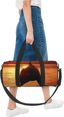 Спортивна сумка для подорожей, Захід сонця, з красивим малюнком дельфіна, дорожня сумка на ніч, чорна, універсальний розмір