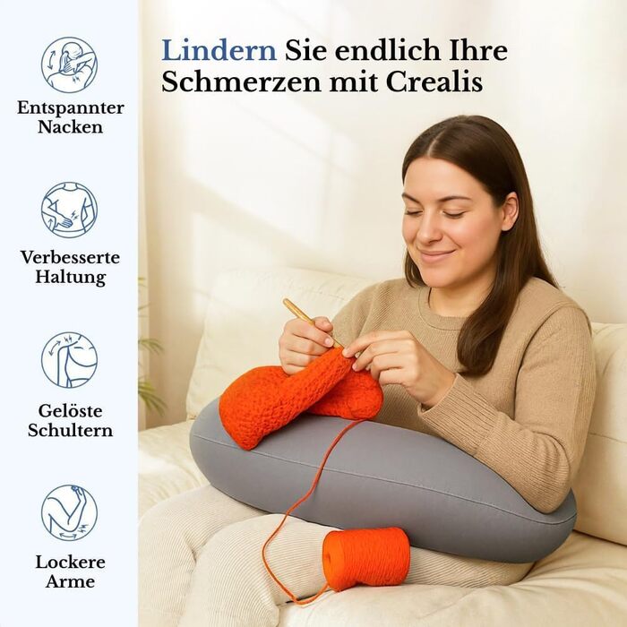 Ергономічна подушка Crealis ваш союзник у комфорті для творчих моментів, подушка-підтримка для в&39язання гачком, для роботи та в&39язання гачком, надзвичайно легка, портативна, для читання, гри, роботи та в&39язання гачком (фіолетова)