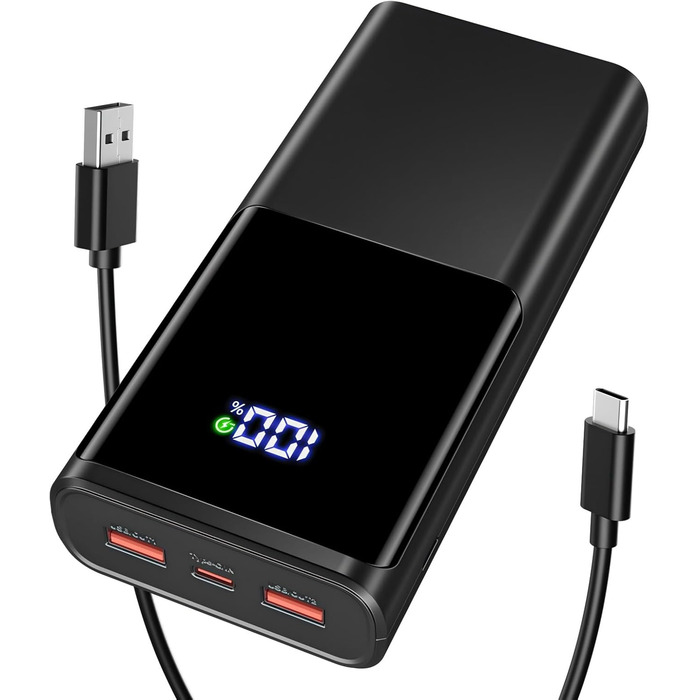 Зовнішній акумулятор Power Bank 23800mAh, 22,5 Вт Швидка зарядка Power Bank PD3.0 & QC4.0 Швидка зарядка USB C зі світлодіодним дисплеєм, 3 виходи 3 входи Сумісний з iPhone Samsung Xiaomi Huawei і т.д. Чорний