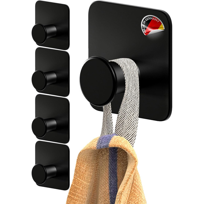 Рушникосушка без свердління - 5 шт. гачків для рушників для ванної кімнати, чорні клейкі гачки сучасні, стильні - гачки самоклеючі