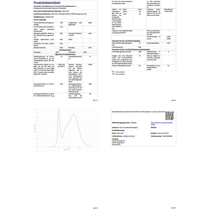 Світлодіодна люмінесцентна лампа NCC-Licht 150 см 24 Вт/840 G13 High Output 3500 лм, ультра яскрава 145 лм/Вт, нейтрально-біла 4000 К зі скла зі стартером