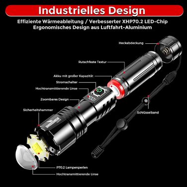 Акумуляторний світлодіодний ліхтарик Shadowhawk 500000 люмен - дальність до 1000 м, 24 години роботи від 2 батарейок, РК-дисплей відсотків, тактичний ліхтарик, надзвичайно яскравий ліхтарик для кемпінгу, походів, активного відпочинку на свіжому повітрі, 1
