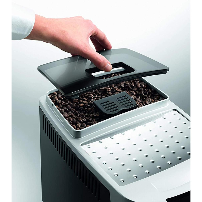 Повністю автоматична кавоварка з насадкою для спінювання молока, цифровим дисплеєм з простим текстом, функцією на 2 чашки, великим резервуаром для води об'ємом 1,8 л, 35,4 x 23,8 x 43 см, сріблястий, 22.110.SB