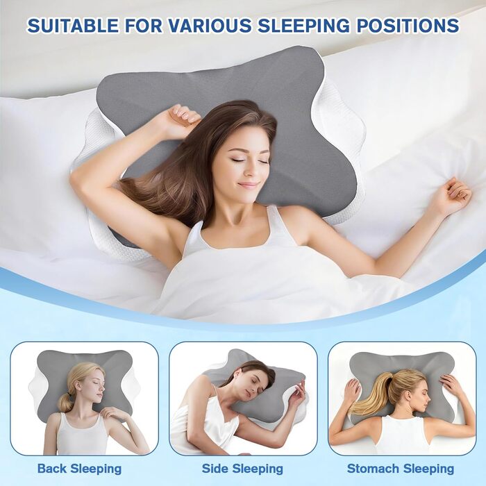 Ергономічна ортопедична подушка, подушка з пінного матеріалу з ефектом пам&39яті для шийного відділу хребта від болю в шиї та плечах, подушка для шиї зі знімним чохлом, для друзів та батьків (сіра) Подушка з пінного матеріалу з ефектом пам&39яті - сіра